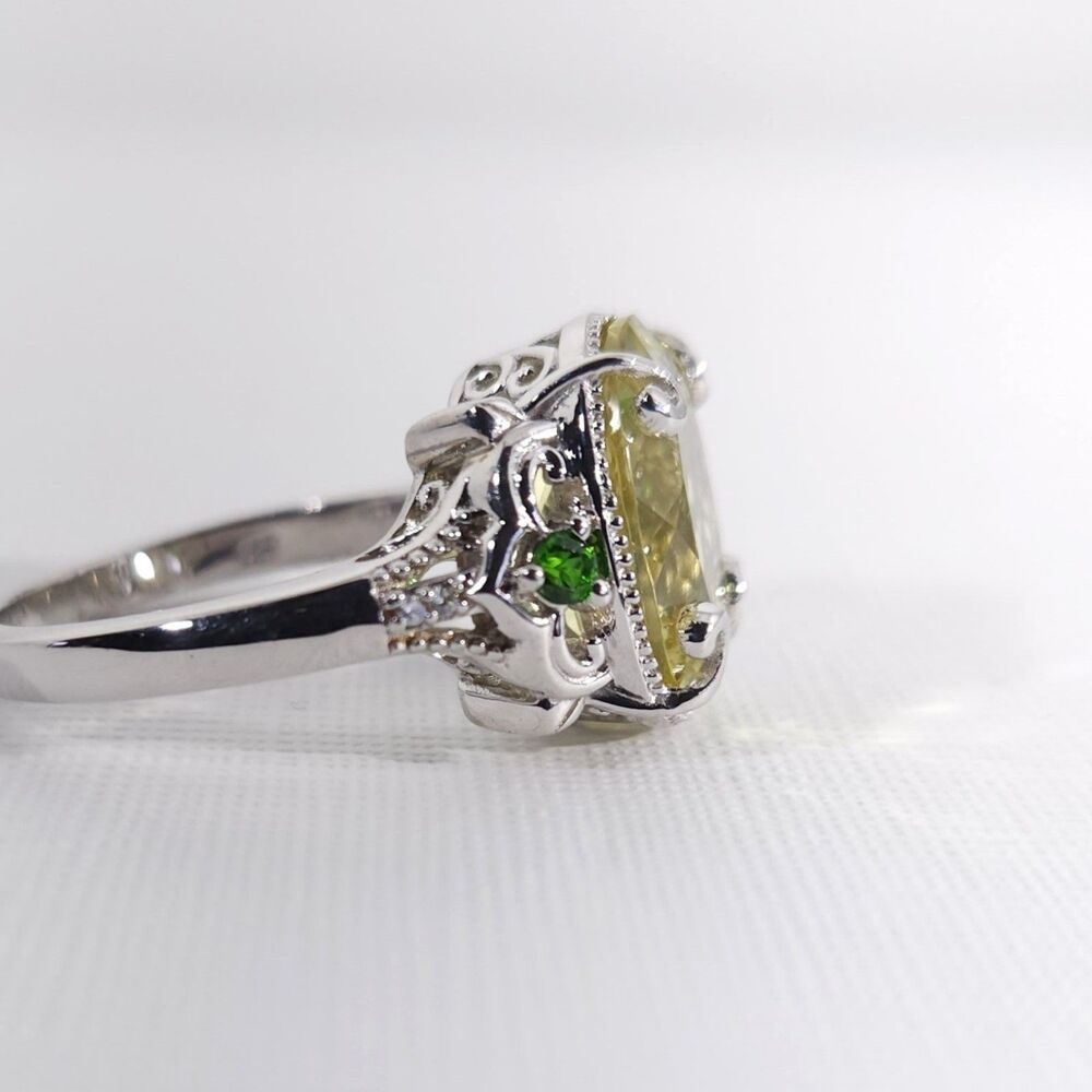 Yellow Quartz 13 Carats Ring with Chrome Diopside Size 9 - Picture 7 of 14